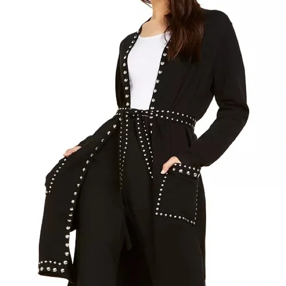 INC International Concepts Black Stud-Trim Women's Long Cardigan/Duster 2X - Picture 2 of 8